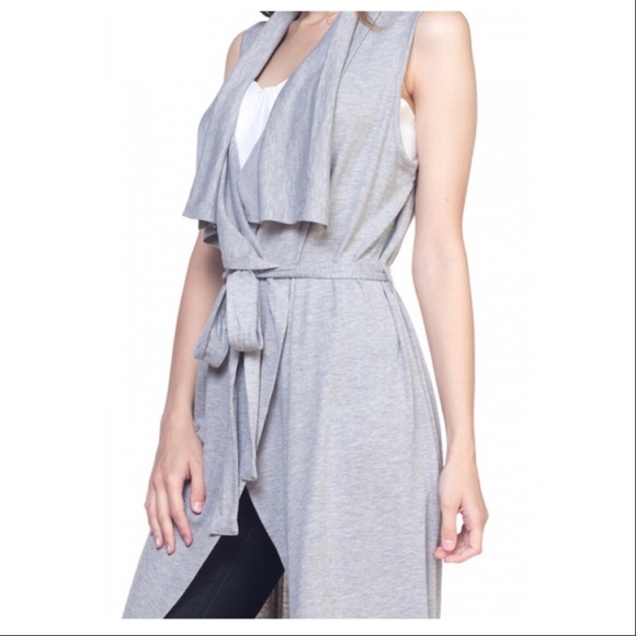 ❣️SALE! 3/$25❣️ Heather Grey Hacci Open Duster Vest NWT - Picture 3 of 7